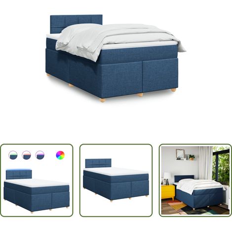 vidaXL LED-Beleuchtung - Boxspringbett mit Matratze Blau 120x200 cm Stoff (1/5)