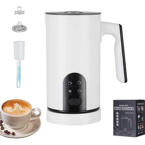 Mousseur à Lait 4-en-1, 580ml, Chaud/Froid & Antiadhésif (Blanc) Chauffe-lait & machine à chocolat pour cappuccino, latte, matcha & chocolat chaud – accessoire café polyvalent (1/5)