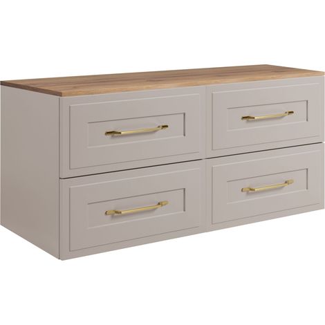Rodan Waschbeckenunterschrank 120 cm, Beige und Braun, 46 x 100 x 58,6 cm, wandhängend, MDF, 4 Schubladen, modernes Badmöbel