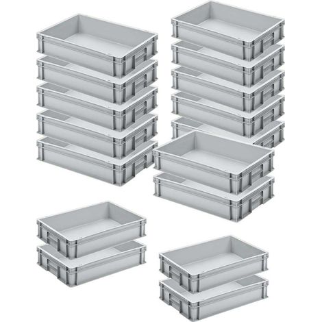 BRB 16x Eurobehälter LxBxH 600x400x120 mm, Polypropylen (PP), Inhalt 24 Liter, lebensmittelecht, grau (1/2)