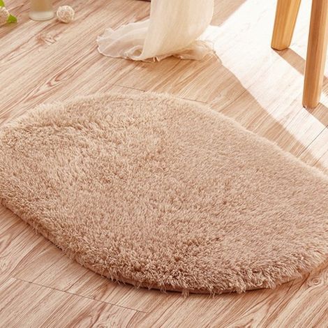 Tapis ovale en laine d’agneau naturelle – Paillasson antidérapant pour salle de bain et toilettes – Dimensions 50 x 80 cm – Couleur camel-lsw