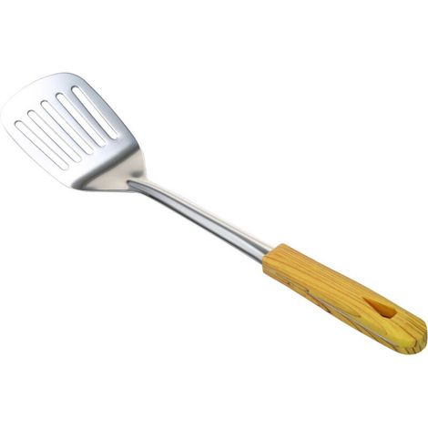 Spatule ajourée acier inoxydable avec manche bois – Égouttage idéal pour friture et pâtes (1/5)