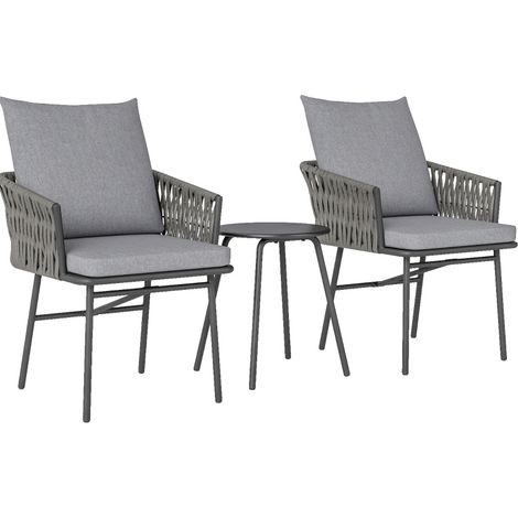 Set bistro 3 pièces en résine tressée grise, structure acier, 2 fauteuils et table40cm (1/5)