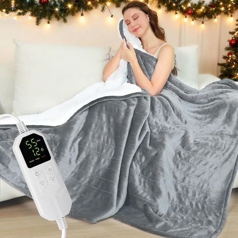 Couverture chauffante électrique en flanelle avec arrêt automatique, 180 × 130 cm, 8 niveaux de chauffage et minuterie de 6 heures, protection contre la surchauffe, lavable, pour lit et canapé (1/5)