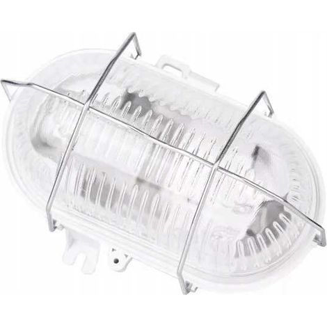 Apparecchio di illuminazione a canale in PVC da 25W con attacco E27 e griglia metallica. Grado di protezione IP44.