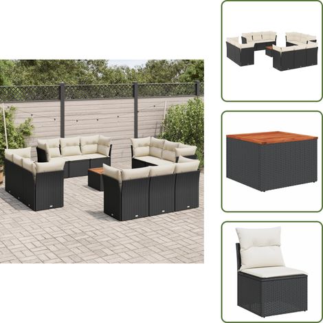 Salon de jardin avec coussins 13 pcs noir résine tressée - Ensemble Salon De Jardin - Mobilier Extérieur - Canapé Jardin - Résine Tressée - Rotin Synthétique (1/5)