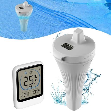1 thermomètre de piscine sans fil, écran LED, étanche, avec capteur de température, adapté aux piscines (sans pile). (1/5)
