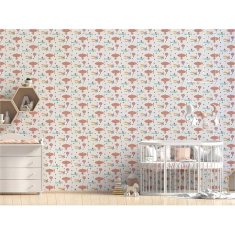 TADESSI Tapete Kinderzimmer M1-No.738 Vliestapete Bunt Rot Tapete mit Flugzeugen Jungenzimmer Mädchenzimmer (1/5)
