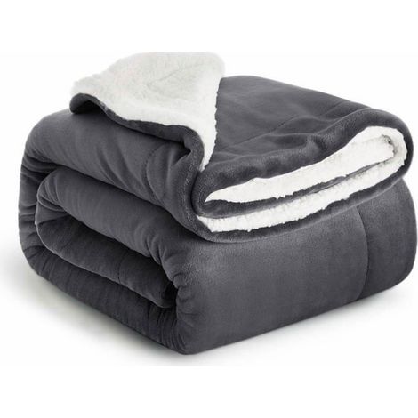 Couverture polaire Sherpa pour canapé, couverture douce, moelleuse, épaisse, réversible, en microfibre (gris, double (150x200 cm)) (1/5)
