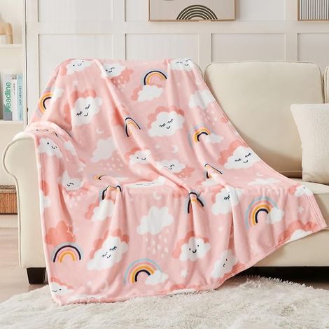 Couverture Nuage pour Filles et Garçons, Couverture Flanelle, Lit d'enfant, Rose 127 x 150 cm (1/5)