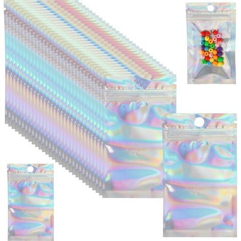 100pcs 6×10cm Holographic PET Packaging Bags Resealable Shiny Plastic Bags Airtight Zipper Bags Transparent Holographic Packaging for Snacks Jewelry (1/5)