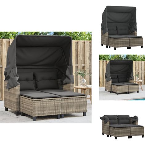 Canapé de jardin 2 places et auvent tabourets gris clair rotin - Canapé De Jardin - Mobilier De Jardin - Salon De Jardin - Résine Tressée - Rotin Synthétique (1/5)