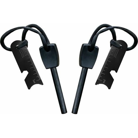 Pierre à Feu de Survie,Allume Feu avec Grattoir, Waterproof, 10,000 Etincelles à 3,000 Degrés, Barre 8 mm, Fire Steel en Magnesium - Fire Starter,Lanière de Cou,Grattoir Multi-Outils(2 pièces) (1/4)