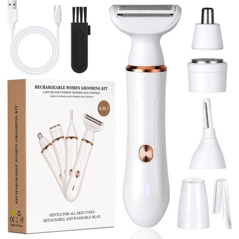 Rasoir électrique sans fil 4 en 1 pour femme, rasoir électrique rechargeable indolore pour bikini, épilation humide et sèche pour le visage, les jambes, les aisselles, le nez et les sourcils (1/5)