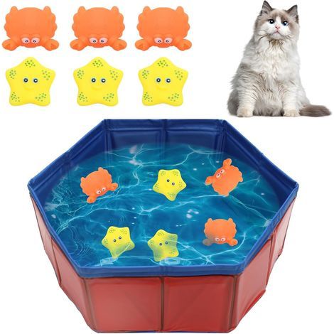Katzenpool mit Fischen, tragbarer Pool mit 6 Spielzeugen, Indoor-Katzenspielzeug für gelangweilte Katzen, interaktives Poolspielzeug (1/5)