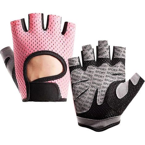Gants de sport unisexes demi-doigts en maille creuse, antidérapants, résistants à l'usure et offrant une excellente adhérence. Paume pleine.-XL-Pink (1/5)