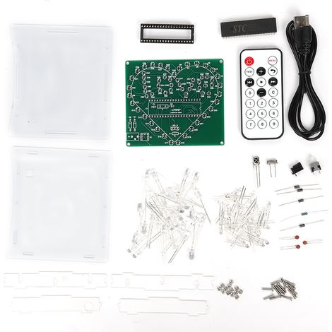 Kit LED Cœur Contrôle à Distance STC51, Alimentation DC 4.5-5V, Coque Acrylique Transparente 2mm (1/5)