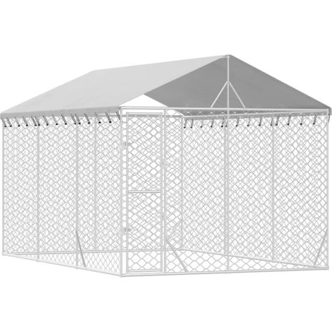 Jaula para perrera exterior para perros con techo plateado 3 x 4,5 x 2,5 m Plata 020041900