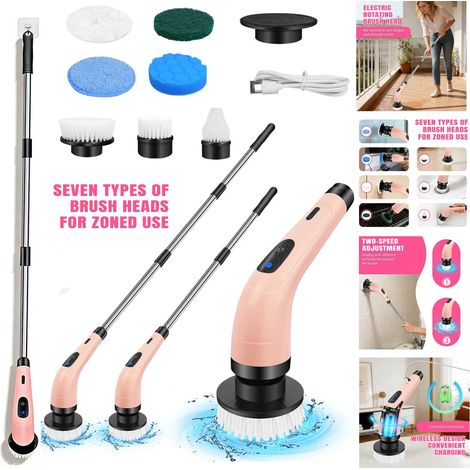 Brosse à récurer électrique 7 en 1, nettoyage turbo, sans fil, vitesse réglable