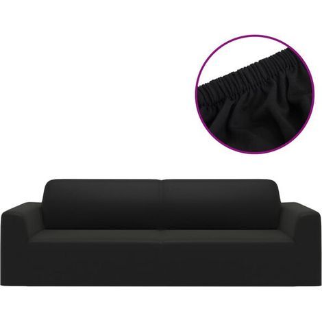 Housse de canapé extensible en polyester tricoté beige, adaptée aux canapés deux places (1/5)