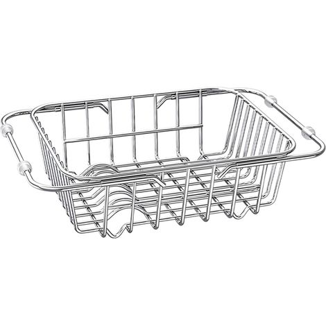 Égouttoir à Vaisselle Extensible INOX Petit Format Acier Inoxydable Résistant Filtration des Résidus Alimentaires pour Évier La Cuisine Rangement Multi-usages (1/5)