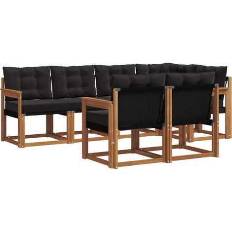 Outdoor Sofa Set with Cushion 7 pcs Natural and Black vidaXL (1/5)