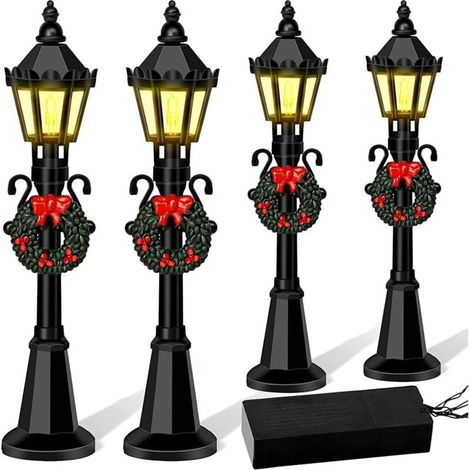 4 Pcs Noël Mini Réverbère Modèles, Dollhouse Streetlight Miniature Village Voie Lanterne Post pour DIY Micro Paysage (1/4)