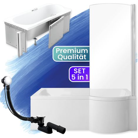 Badewanne Rechteck 150x70 Rechts mit Styroporverkleidung, Ablauf & Füße GRATIS - Komplettset 4in1 Original Acryl Wanne Siphon - BADLAND INSPIRO