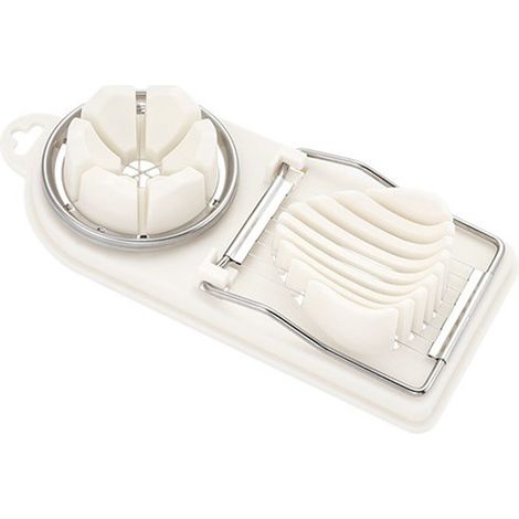 Coupe-œufs blanc 2 modes, PP précis et facile à nettoyer, polyvalent pour œufs durs et fraises (1/5)