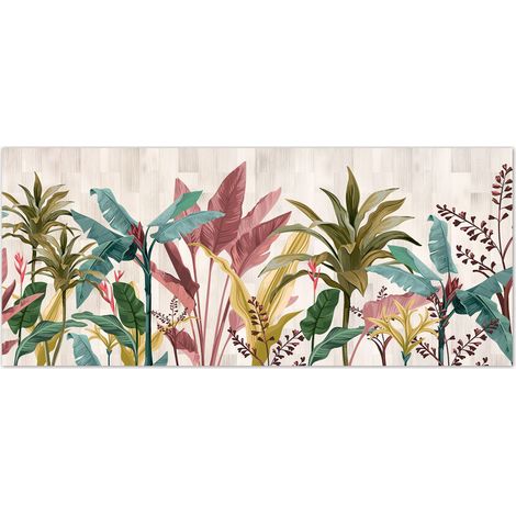 Lupia - Quadro moderno Canvas World BANANA LEAVES BEIGE, Stampa su Tela PVC, Telaio in Fibra di Legno, Foglie di Banano Tropicali Colorate, 52x122 cm, per soggiorno capezzale camera da letto, ufficio