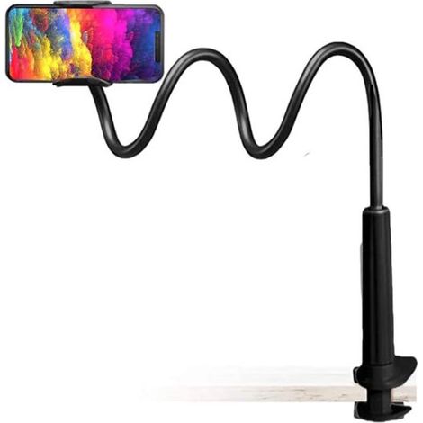 Ynkkvre - Support pour tablette et téléphone avec col de cygne - Ultra robuste et réglable, support mains libres pour lit, bureau et canapé - Noir (1/5)