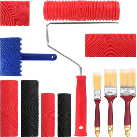 8PCS Outil de Grain de Bois en Caoutchouc et 3 Pinceaux de Peinture, Outils de Peinture pour Grain de Bois, Rouleau De Grain De Bois, Rouleaux de Peinture Imitation, Outils Motif Bois (1/5)