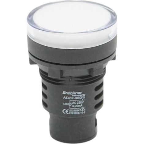 Indicatore di segnale LED bianco 220V AC 30mm Breckner Germany (1/4)