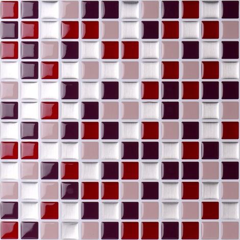 Tile sticker, mosaic look, adhesive, kitchen bath, 30x 30 cm, 3D wall panel, brown red (1/4)