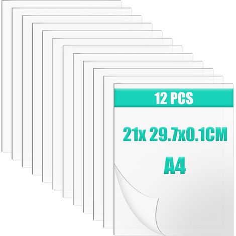 12 Pcs Plaque Acrylique Transparente A4 plexiglass Plaque Transparent 1 mm, 297 x 210mm Feuille Acrylique pour Cadre Photo, Exposition de Projet, Peinture, présentoir de Table (1/5)