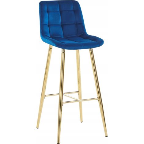 Taburete H2-FX de terciopelo azul (estructura dorada) (1/5)