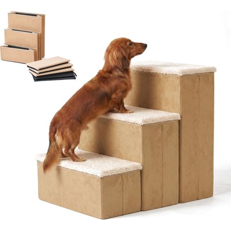 Scaletta pieghevole per cani con contenitore, beige, taglia media (1/5)