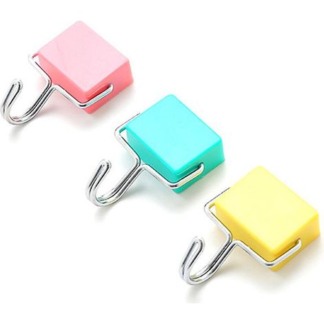 Crochets magnétiques polyvalents pour la cuisine : crochets magnétiques puissants pour clés, manteaux, réfrigérateur et portes. Rose pastel, jaune, bleu (lot de 3). (1/5)