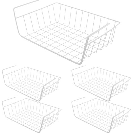 Lot de 5 tiroir suspendu sous étagère, 34 x 22 x 11,5 cm, En fil métallique, Blanc,panier suspendu rangement Pour cuisine, bureau, armoire, salle de bain (1/5)