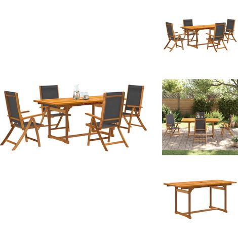 5-tlg. Garten-Essgruppe Massivholz Akazie und Textilene - Gartenmöbel - Essgruppe - Holztisch - Akazienholz - Gartenstuhl (1/5)