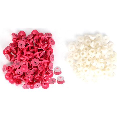 Paquete de 100 etiquetas de plástico para orejas – rosa y rojo – conejo / zorro / perro – marcador de calidad (1/5)