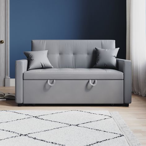 SONNI Schlafsofa 3-in-1 mit Kunststoffbeinen, Stauraum, Verstecktem Ausziehbett, Verstellbarer Rückenlehne und 2 Kissen, Hellgrau (1/5)