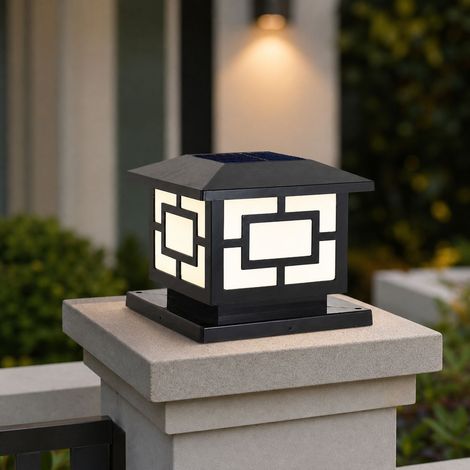 Lampe solaire de pilier, éclairage extérieur étanche IP65 pour jardin et clôture, contrôle intelligent lumière, 25x25x21cm, batterie 1200mAh (1/4)