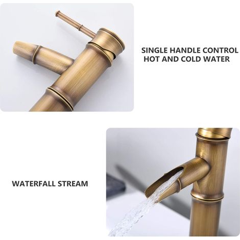 Robinet mitigeur de lavabo cascade en laiton Style bambou rétro Équipé de 2 joints d étanchéité pour bec chromé