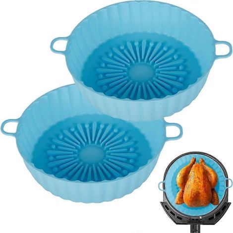 3-teiliges Set Silikon-Topf, Silikon-Korb, wiederverwendbare Friteusen-Einlagen, hitzebeständige, antihaftbeschichtete runde Silikon-Backform, Zubehör für Heißluftfritteusen ST-4-blue