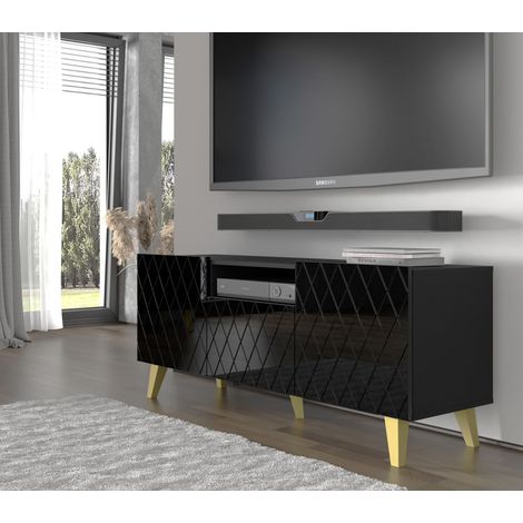 Mobile TV DIUNA 145 cm 2D1K con piedi, nero lucido