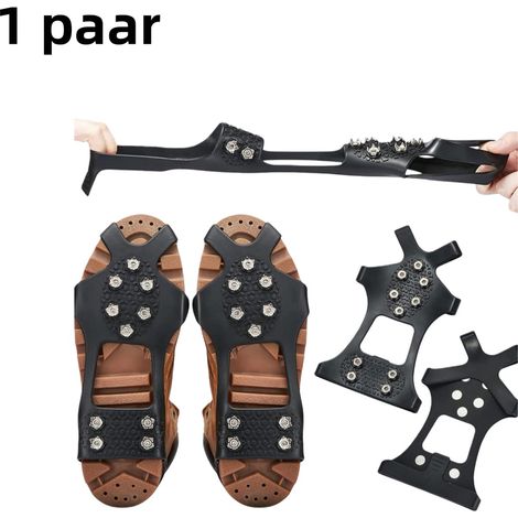 crampons antidérapants à 10 pointes pour chaussures et bottes réglables pour la randonnée l'alpinisme et le ski couleur noirs taille S (1/5)