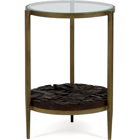 Mesa Auxiliar 51X51X61 Metal Dorado Antique/Madera Marron/Cristal (1/3)
