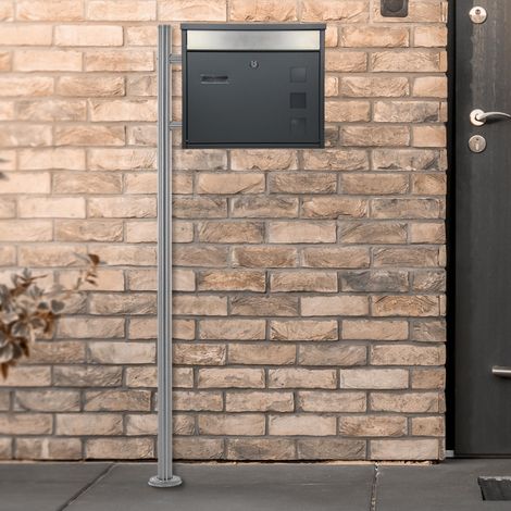 ECD Germany Boîte aux Lettres sur Pied, Anthracite-Argent, 36x11,5x31,5 cm, Acier Inox, avec Plaque Nominative, Design avec Poteau, 2 Clés, Support Argent Métallisé 120 cm, Materiel de Montage Inclus (1/5)