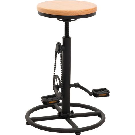 Taburete de bar x1 silla mostrador con reposapiés giratorio regulable en altura diseño bicicleta industrial en metal y madera maciza natural TDB04089 (1/5)